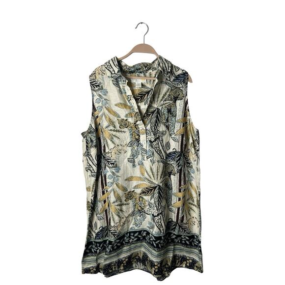 C&C California Dress Womens 1X Linen Sleeveless Cheetah Leopard - Picture 1 of 4